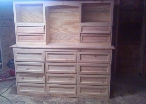 Large dresser and hutch in raw timber